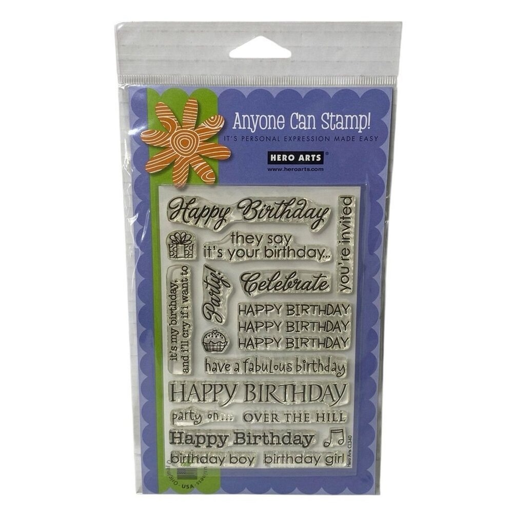 Hero Arts Anyone Can Stamp Clear Stamps 17pc Happy Birthday Theme Celebrate